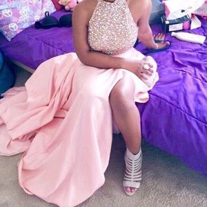 Two piece blush (pink) prom dress